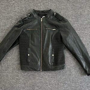 G by Guess Dark Leather Jacket with Zipper Accents